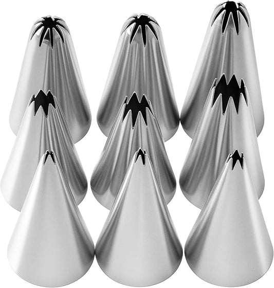9-Piece Open Star Piping Tips Set - Small French Star Frosting Nozzles, Stainless Steel Icing Tips Star Pastry Tips, Frosting Nozzle Kit for Cupcakes Cakes Cookies Decorating