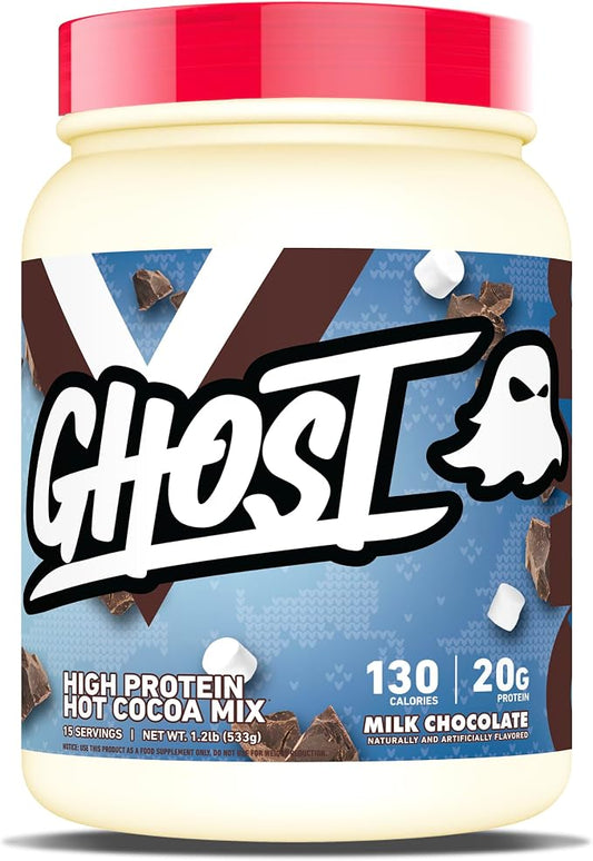 GHOST High Protein Hot Cocoa Drink Mix, Milk Chocolate - Creamy & Smooth Hot Chocolate Powder with 20g Hydrolyzed Whey Protein & Mini Marshmallows - Easy Mix Seasonal Drink - Gluten-Free
