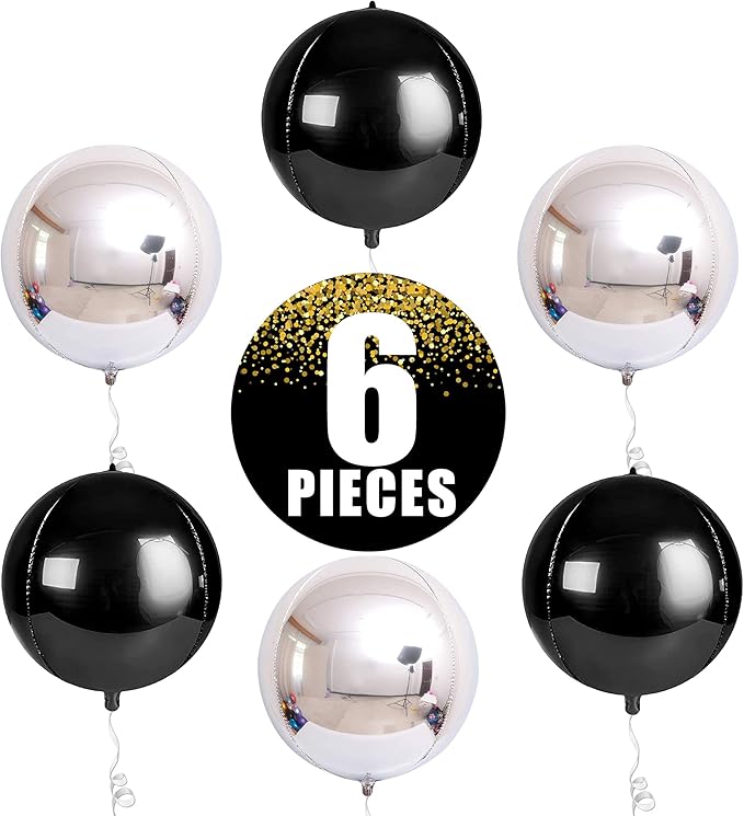 KatchOn, Large Black and Silver Balloon - 22 Inch, Pack of 6 | Black and Silver Mylar Balloons for New Years Decorations 2026 | Birthday, Bachelorette Party Decorations | New Years Eve Balloons