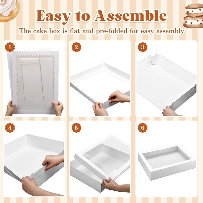 Sinload 10 Pcs 14x10x4 Inch 1/4 Sheet Cake Boxes 5pcs Large Rectangle Bakery Boxes with 5pcs Cake Boards for Pastry Baking, Cupcakes, Donuts, Cookies, Pie Treat Packaging