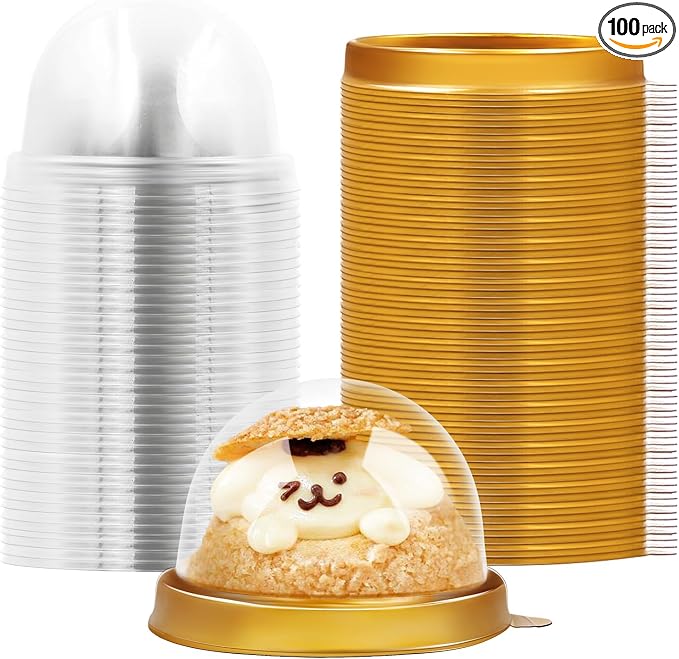 100 Pack Clear Plastic Mini Cake Box with Dome Lids,Plastic Mini Cupcake Container,Mooncake Boxes for Individual Chocolate Cookies,Cheesecake and Other Small Desserts