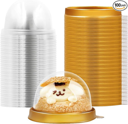 100 Pack Clear Plastic Mini Cake Box with Dome Lids,Plastic Mini Cupcake Container,Mooncake Boxes for Individual Chocolate Cookies,Cheesecake and Other Small Desserts