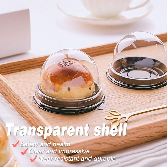 Clear Plastic Mini Cupcake Container,25 PC Desk Pet Containers Mooncake Boxes Muffin Pod Dome Muffin Single Cupcake Holders Individual Cupcake Containers Plastic Disposable (Black, 25pc)