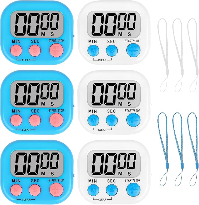 ZILLEEN Classroom Timer for Kids Teachers 6 Pack Digital Timers, Blue & White