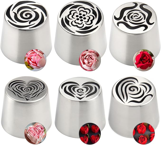 6Pack Extra Large Flower Russian Piping Tips Set, Stainless Steel Rose Tulip Icing Tips For Cake Decorating, Floral Piping Tips Flower Bouquet For Cookies Desserts Baking Tool(XXL,6B)