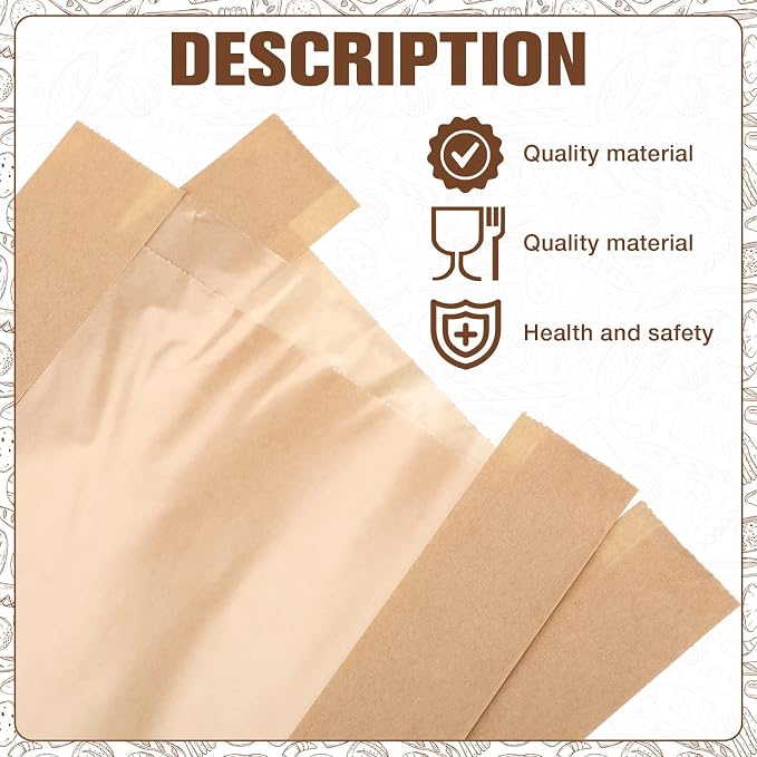 Thenshop 100 Pieces Paper Bread Bag with Window for Homemade Bread Bags Bags Brown Kraft Loaf Storage Sacks Long French Biscuits Packaging (6.5 x 2 x 18 Inch)