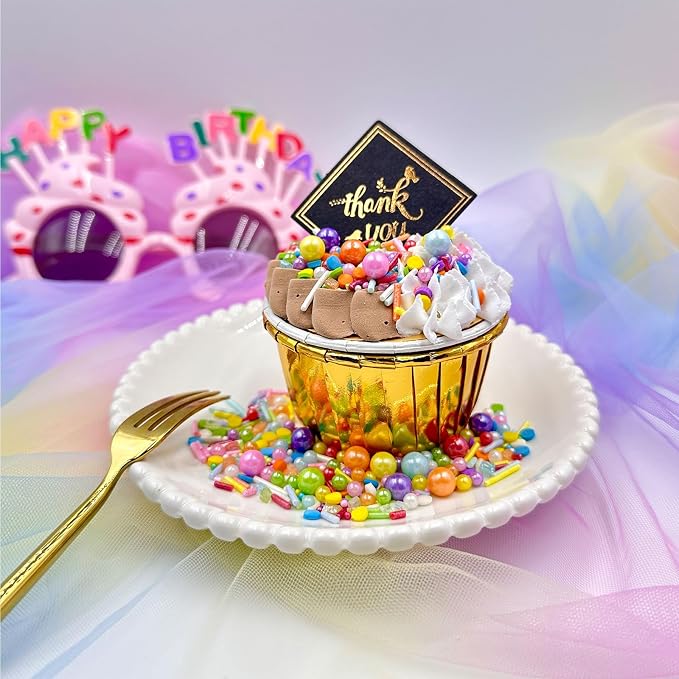 Rainbow Sprinkles for Cake Decorating, 4.6Oz Pastel Jimmies and Pearls Sprinkles Mix for Donut Cookie Baking Brownies Cupcake Ice Cream Toppings