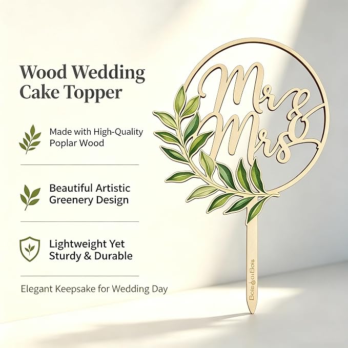 Mr and Mrs Cake Topper, Rustic Wooden Floral