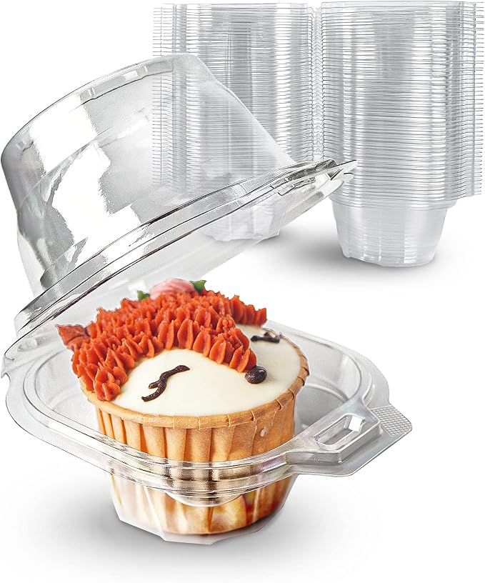 Individual Cupcake Containers Stackable Single Compartment Cupcake Disposable Carrier Holder Box Deep Dome Clear Plastic BPA-free (150 PCs)