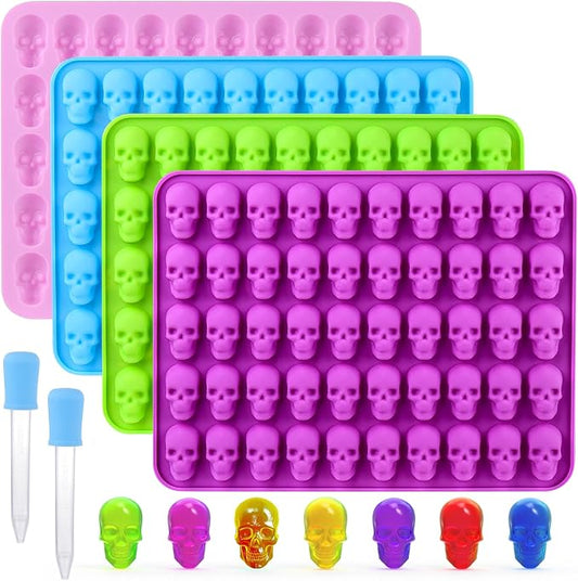 Palksky Skull Gummy Silicone Mold Sugar Chocolate Candy Molds,Skull Silicone Mold for Gummies for Kids,Halloween Jello Molds，(4PCS)