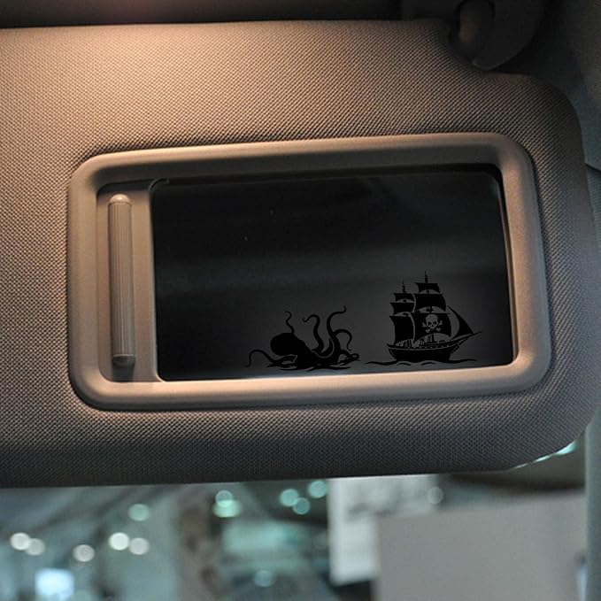 3 x Pirate Ship Car Mirror Decal Black Stickers for Cars Rearview Mirror Decal for Women Cute Decals Vinyl Affirmation Stickers for Window, Tumbler, and Water Bottle