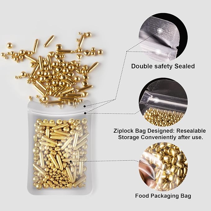 HUEBEATY® 6-in-1 Metallic Gold Dragees Sprinkles for Cake Decorating, Cupcakes & Cookies | 180g/6.36oz | Birthdays, Weddings, Holiday, Christmas Fancy Gold Cake Candy Pearls Sprinkles and Decorations