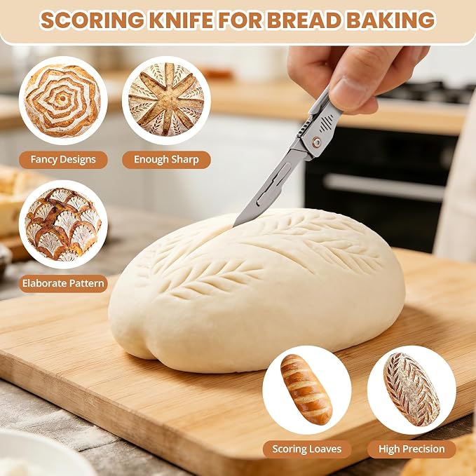 Bread Lame, Folding Sourdough Scoring Tool with Belt Clip & 10 Blades: Professional Dough Scorer for Artisan, Homemade Baking | EDC Portable Kitchen Cutter, Craft Knife, Hobby Tool & Box Opener