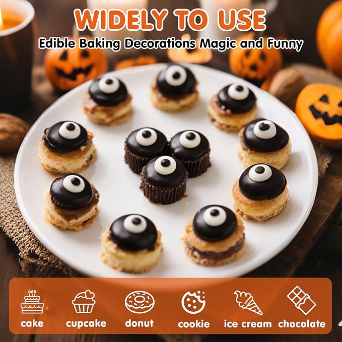 Edible Eyes Cookie Sprinkles,Edible Candy Eyes for Decorating,130g/4.58oz,Small Eyeballs,Black and White Sugar for Cake Decorating,1 cm Eyeballs Sprinkles for Cupcake Toppers Chocolate Cookie Ice Cream Decoration,Children's Party Supplies