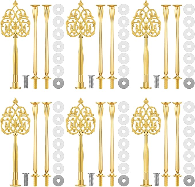 Patelai 6 Sets 3 Tier Cake Stand Hardware Tiered Tray Plate Hardware Kit Heavy Metal Cake Fruit Food Plate Stand Fitting Stacking Kit for Serving Dessert Cupcake Dish (Vintage,Gold)