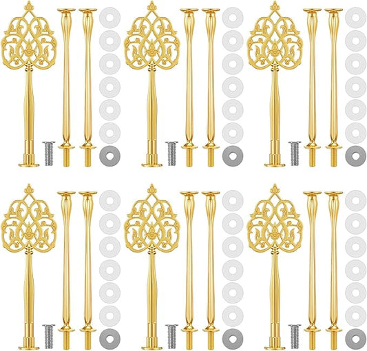 Patelai 6 Sets 3 Tier Cake Stand Hardware Tiered Tray Plate Hardware Kit Heavy Metal Cake Fruit Food Plate Stand Fitting Stacking Kit for Serving Dessert Cupcake Dish (Vintage,Gold)