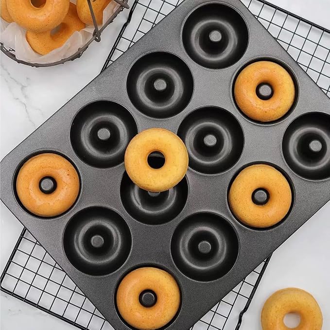 6-Cavity Donut Pan Molds Carbon Stee For Baking Pan, Nonstick & Dishwasher Safe 12.5 x 8.5” Doughnut Pan, Steel Donut Trays, Makes Perfect Bagels and Cake Donuts Cookies & Fondant