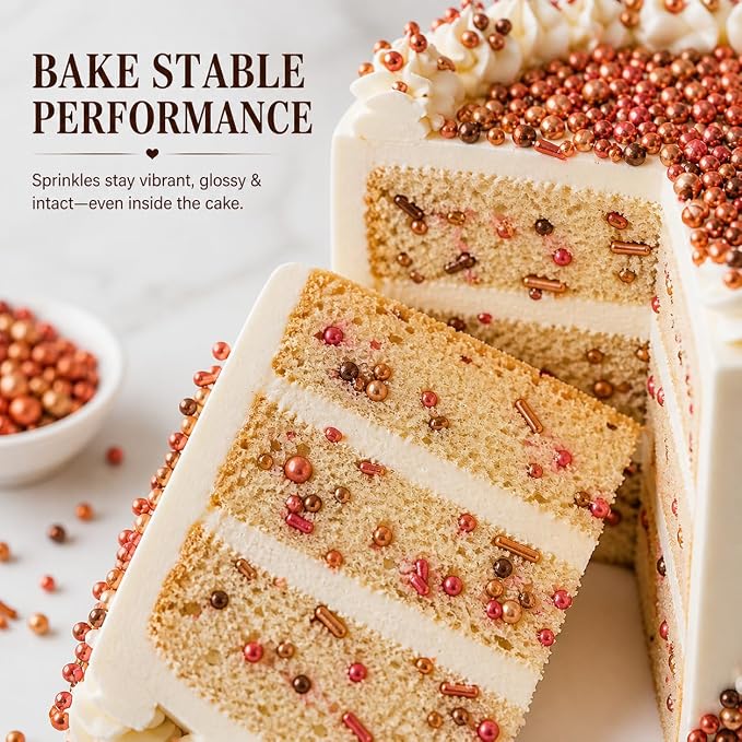 Confect Metallic Sprinkles Mix –Edible Pearl Dragees in Copper, Bronze & Rose Gold – Jimmies & Sparkling Sugar – Elegant Sprinkles for Cake & Cupcake Decorating- Vegan, Gluten-Free, Nut-Free, Soy-Free, Dairy-Free, Palm Oil-Free- 5 Oz