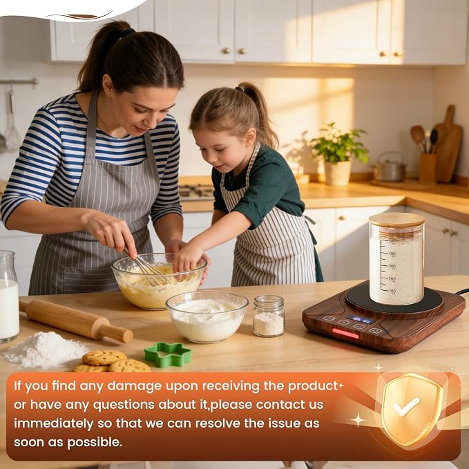 Sourdough Starter Warmer with 1°F Thermostat Control(70-100℉)24H Timer Memory Function Heating Pad for Fermentation, Heating Mat for Home Baking Fits Jars Up to 40oz (Wood Grain)