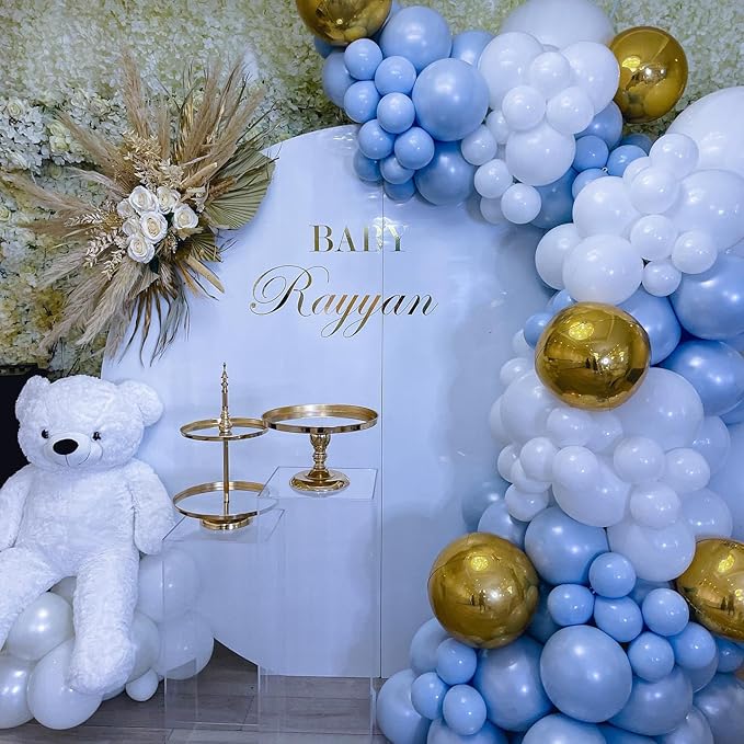 Blue and White Balloon Arch Kit, ADOINBY 140Pcs Pastel Light Blue and White Balloon Garland kit, 18 12 10 5 Inch Different Size Balloons for Baby Shower Birthday Gender Reveal Anniversary Decorations