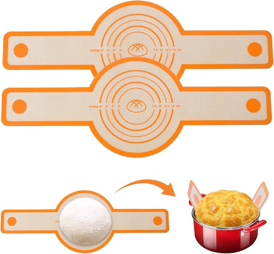 Silicone Bread Sling for Dutch Oven, 2 PCS Round Sourdough Baking Mat, Reusable Dutch Oven Liners with Extra Long Heat-Resistant Handles, Non-Stick Easy Clean Transfer Sling for Sourdough Bread-orange