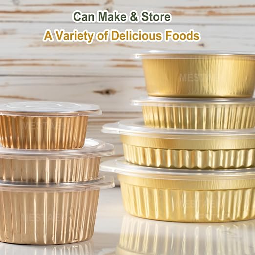 48oz Round Aluminum Foil Containers with Lids, 5 Pack | 7.7 Inch Round, Heavy Duty Foil, Ideal for Meal Prep, Pasta, Casseroles and Food Storage