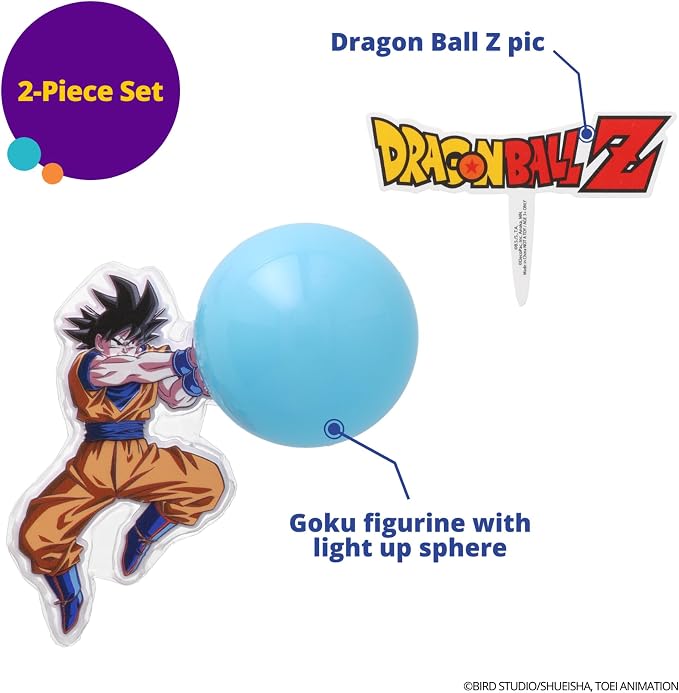 Dragon Ball Z Cake Topper | Light Up Goku & Spirit Blast Decoration With Pic | Ready To Use Birthday Cake Topper, Batteries Included - 2 Piece Set