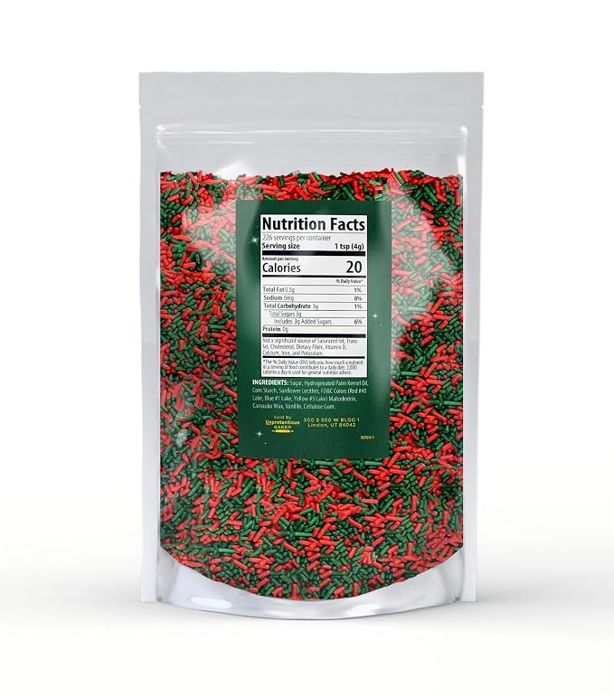 Unpretentious Sprinkles Red & Green (2 lb), Gluten Free, Red & Green Christmas Sprinkles, Jimmies