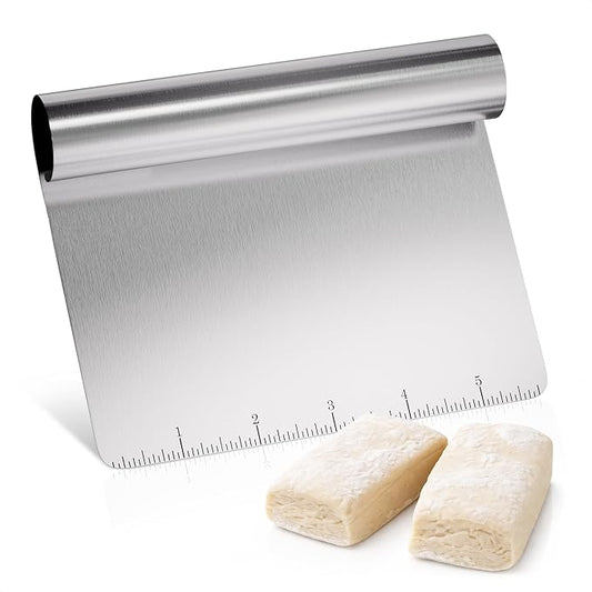 Bench Scraper Kitchen – Multipurpose Pastry Scraper Tool with Measurement Marks for Even Portions, Stainless Steel Build, Ergonomic Grip for Better Control – Pizza, Cookie & Bread Dough Cutter Tool
