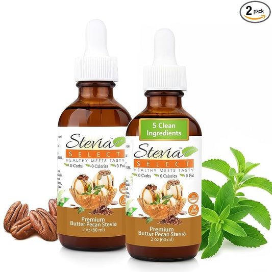 Stevia Select Butter Pecan Flavored Liquid Stevia – Zero Calorie Coffee, Tea, Drink & Baking Sweetener, All-Natural, No Erythritol, Keto-Friendly Sugar Alternative, 300 Servings – 2 Oz