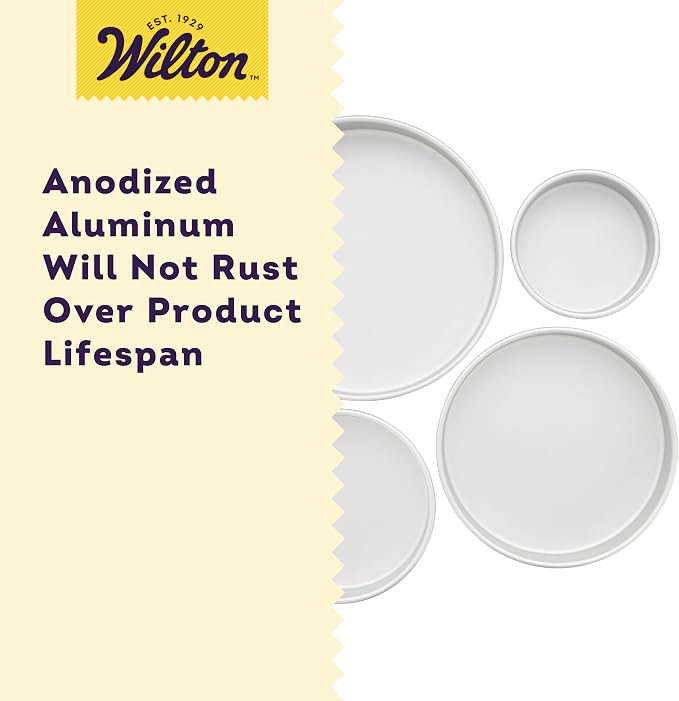 Wilton Aluminum Bakeware Round Tiered Cake Pan Set - Made from Natural Anodized Aluminum - Durable Cake Pans with Even Heat Distribution - Reduces Over-Baking - 6, 8, 10 & 12 Inch (Pack of 4)