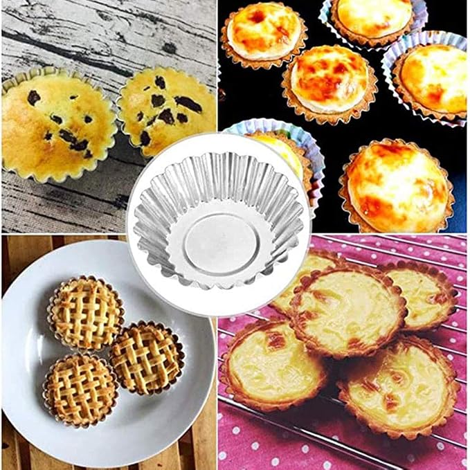 JTLB Egg Tart Mini Aluminum Cake Muffin Tins Pans Non Stick Cupcake Kitchen Reusable Baking Tools (10*Egg Tart M olds)