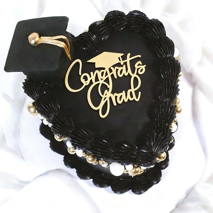 Acrylic Congrats Grad Cake Topper with Tassel Grad Cap-Congratulations 2026 Graduation Cake Decor-2026 High School/College/Senior Graduation Party Decorations Supplies (gold)