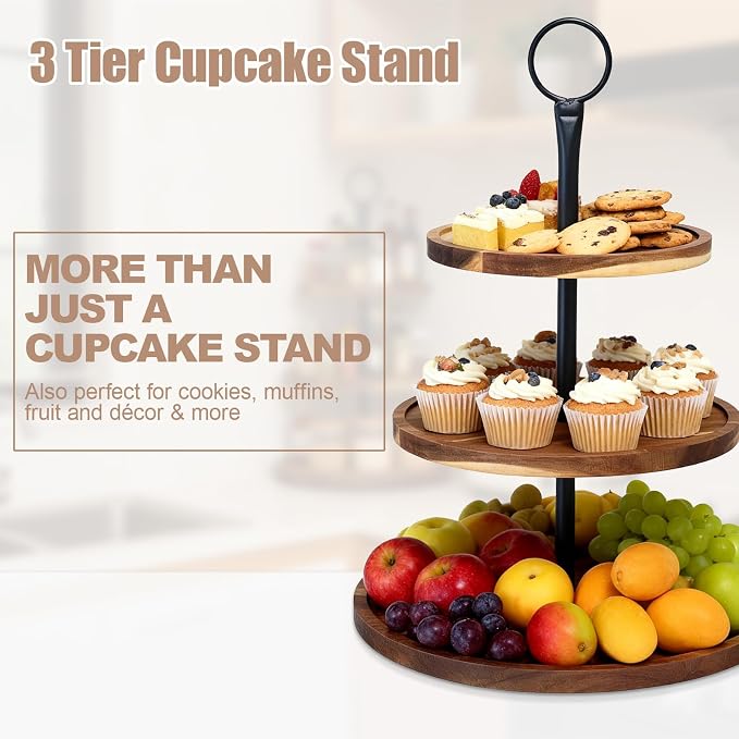 Cupcake Stand, Acacia Wood Cupcake Stand, Cupcake Display Stand, Cupcake Stands for Party, 3 Tier Cupcake Stand, Cup Cake Tower Stand for Birthday Anniversary Party Decoration