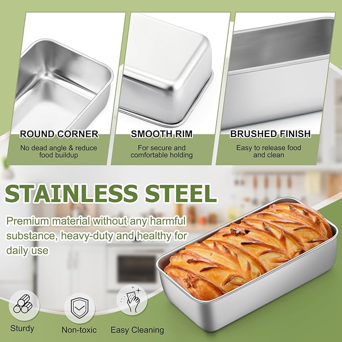 P&P CHEF Loaf Pan Set, 9 x 5 Inch Bread Pans, Stainless Steel Loaf Toast Baking Pans For Bread Meatloaf Lasagna Cake, Healthy & Non Toxic, Oven Safe& Easy Clean, (Silver, 12Pcs)