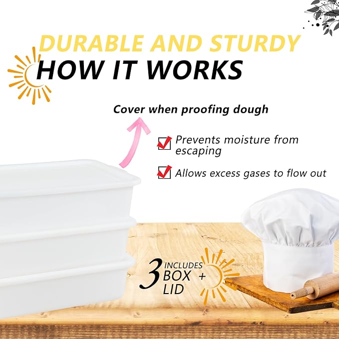 Pack of 3 Pizza Dough Proofing Box, Bread Proofing Box and Dough Container with Cover, BPA Free