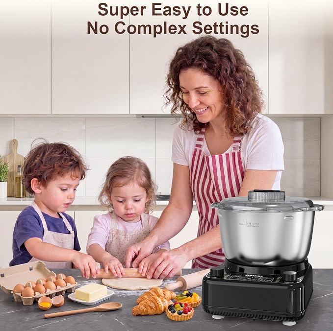 Electric Dough Maker with Ferment Function, 6.5QT Stand Dough Mixer, Dough Kneading Machine with 304 Stainless Steel Bowl, Removable Lid & Knob Control, Ideal for Bread, Pizza, Pasta - Onyx Black