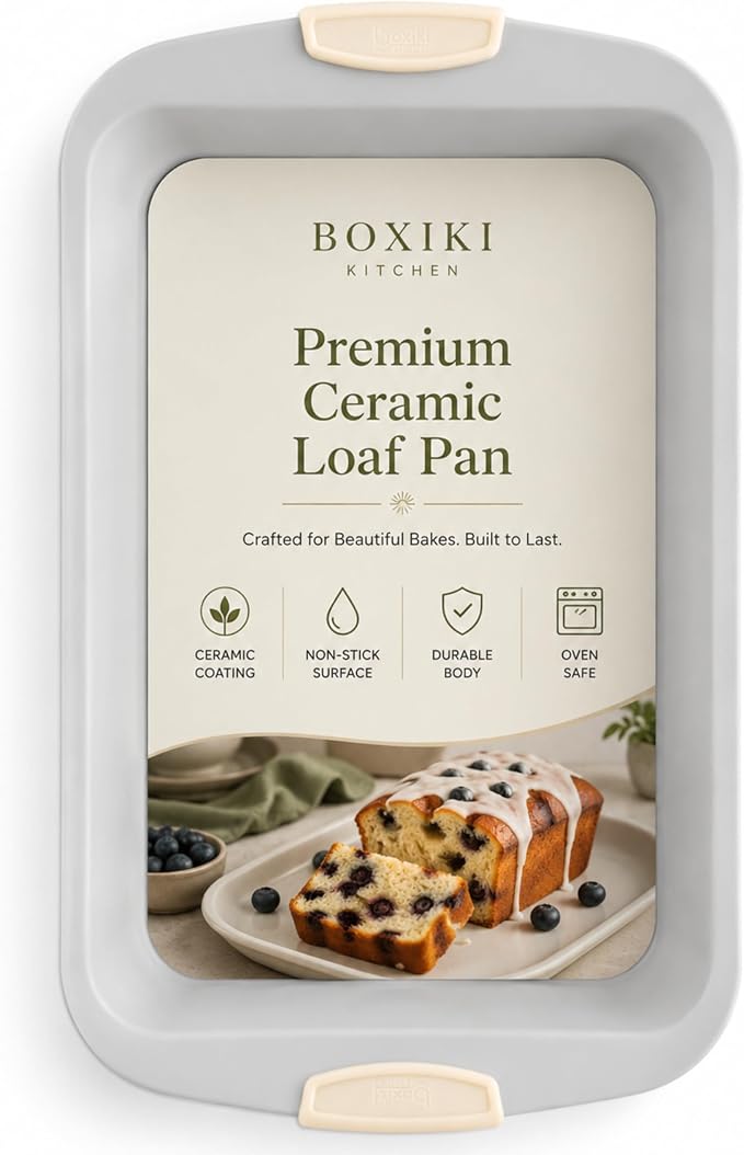 Boxiki Kitchen Ceramic Loaf Pan, 15 x 10 x 2 Inch Jumbo Bread Pan.Heavy Duty Aluminized Steel with KFCC Korean Ceramic Coating, Oven Safe to 550°F, Extra Large Bakeware for Meatloaf, Sourdough & Cakes