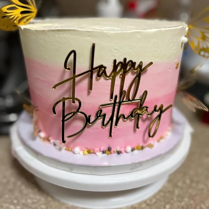 1PCS Happy Birthday Cake Topper,Gold Mirror Acrylic Boy or Girl Cake Sign Decorations,Birthday Cake Charm Supplies for Birthday Party Cake Dessert