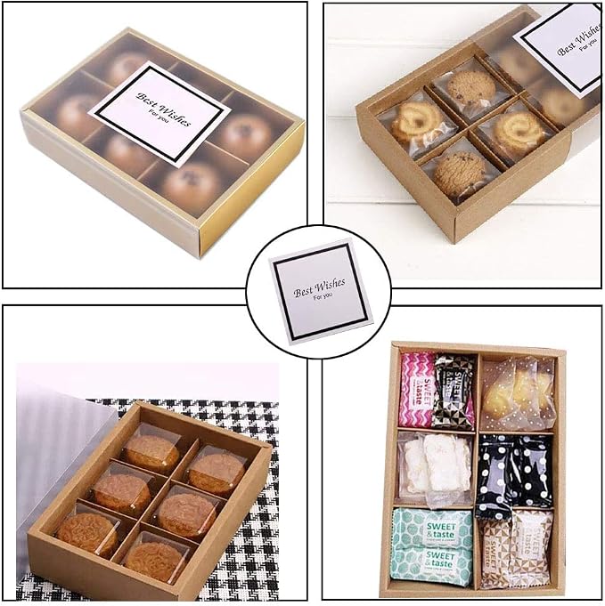 12 Packs Cupcake Boxes,Brown Kraft Treats Gift Boxes with Inserts and Display Windows,Cupcake Containers for Baking Pastries Goodies Biscuits(6 Lattices)
