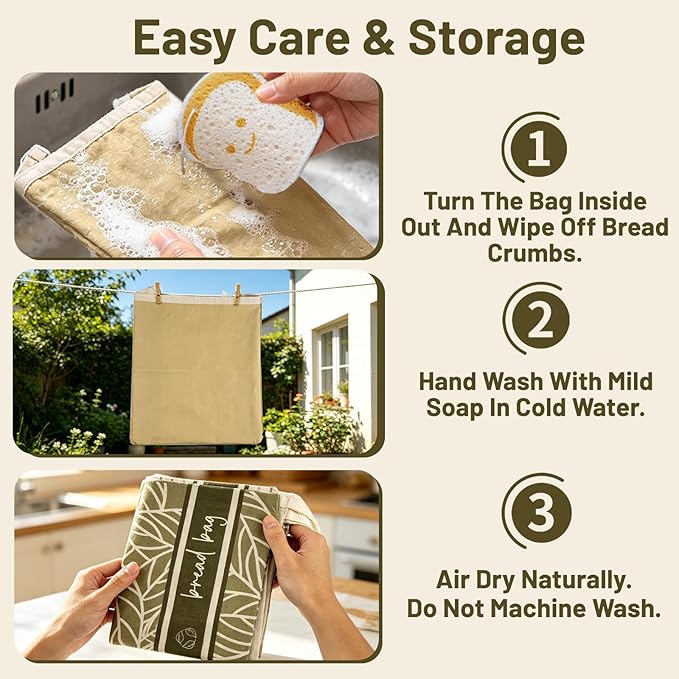 2Pk Reusable Bees Wax Bread Bag - 100% Organic Beeswax Lining & Linen Cotton Outer - XL Foldable Bread Bags for Homemade Bread sourdough, Extra Cleaning Sponge (Antique Foliage & Stripe)