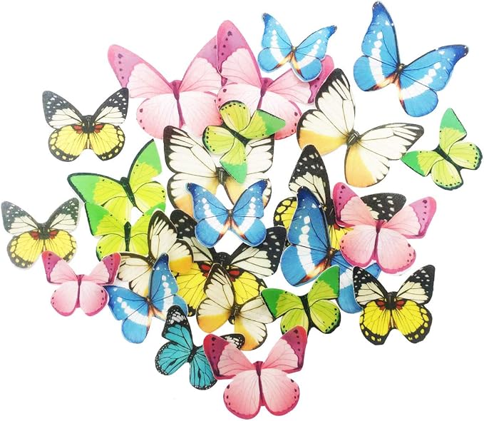 Set of 30 Edible Cupcake Toppers Wedding Cake Birthday Party Food Decoration Mixed Size & Colour (Butterfly)