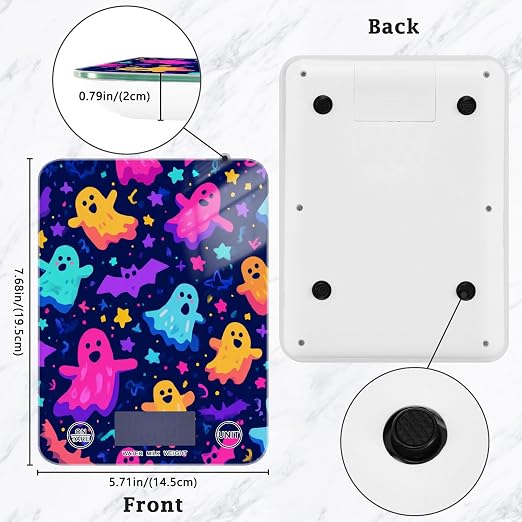 Food Scale Kitchen Scale for Baking Cooking Digital Food Weighing Measuring Scale Small Waterproof Electric Food Scale Neon Halloween Ghosts Stars Bats