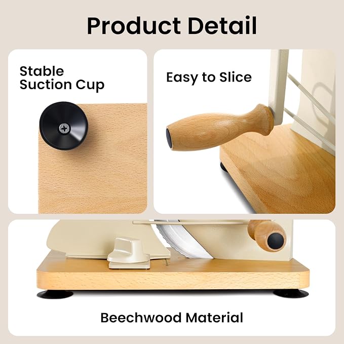Manual Bread Slicer for Homemade Bread, Stainless Steel Slicers Serrated Blade Design, Adjustable Slice Thickness with Metal Guide, Hand Crank Bread Slicer with Scale Line and Suction Cup(Cream)