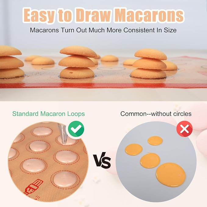 Folksy Super Kitchen Silicone Macaron Baking Mat - Set of 3 (2 Half Sheet and 1 Quarter Sheet), Non Stick Silicon Oven Liner For Macaroons and Cookies (16.5x11.6, Red) (Pack of 2)