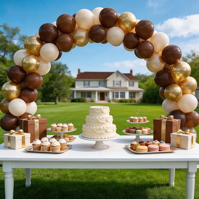 160Pcs 12 Inch Brown Light Brown Tan Sand White Metallic Gold Latex Balloons for Boho Neutral Baby Shower Birthday Party Decorations