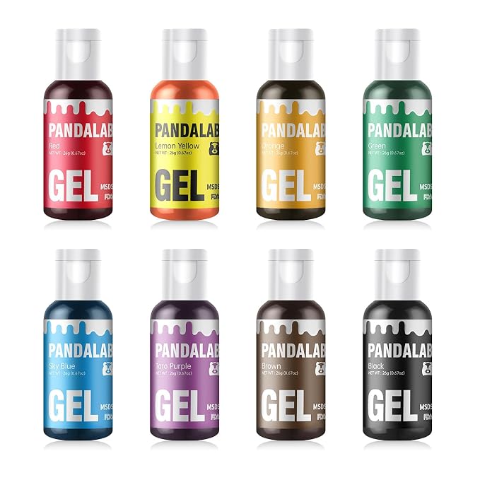 Gel Food Coloring Set - Pandalab 8 Colors x 0.7 oz Highly Concentrated Food Grade Cake Coloring, Vibrant Edible Gel Dye for Baking, Decorating Icing, Frosting, Fondant, Cookies, Macarons, DIY Crafts, 20ml/Bottle