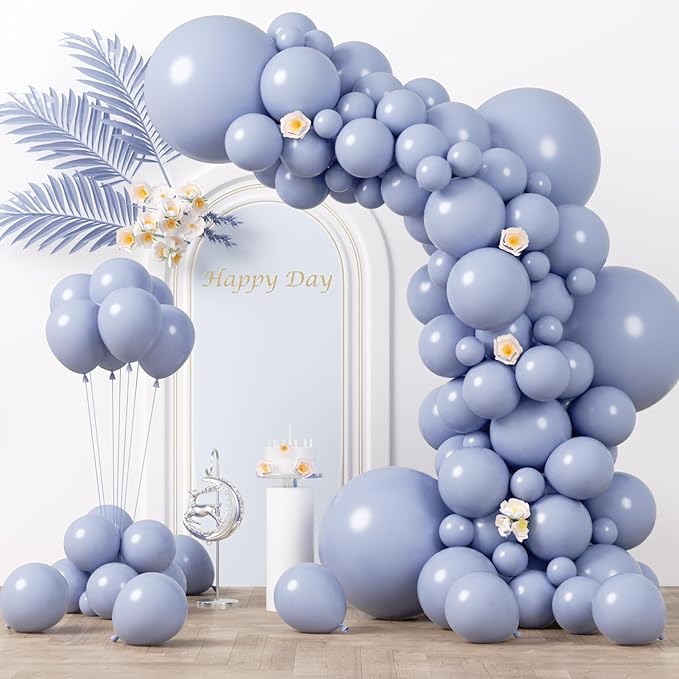 Voircoloria 130pcs Dusty Blue Balloons Different Sizes 18" 12" 10" 5" Slate Blue Balloons for Boys Girls Baby Shower Wedding Anniversary Graduation Engagements Birthday Party Decorations