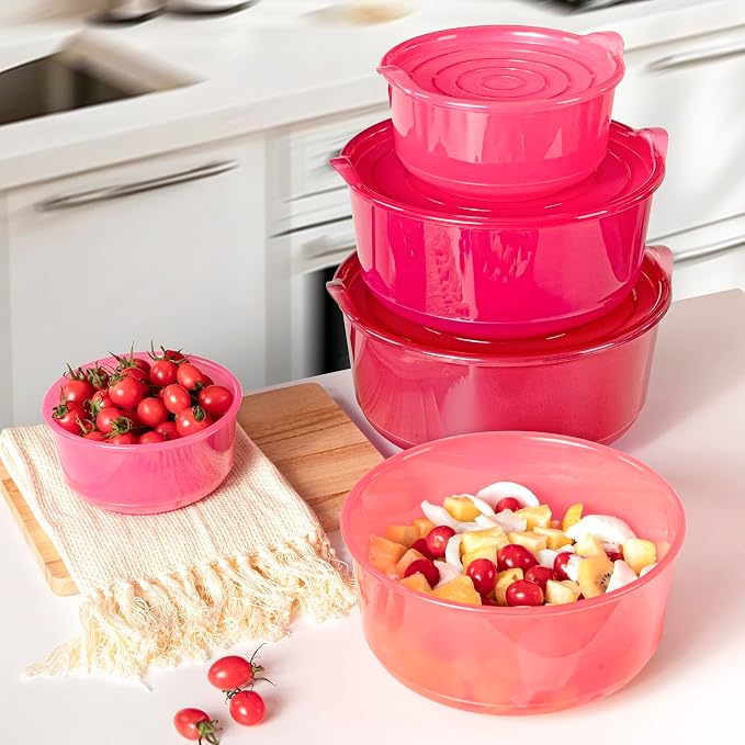 5PC Mixing Bowls Set with Lids | Ombre Pink BPA-Free Nesting Salad & Meal Prep Bowls for Mixing, Serving & Storage (0.74 QT - 4.65 QT) Dishwasher Safe (Lids Not Microwave-Safe)