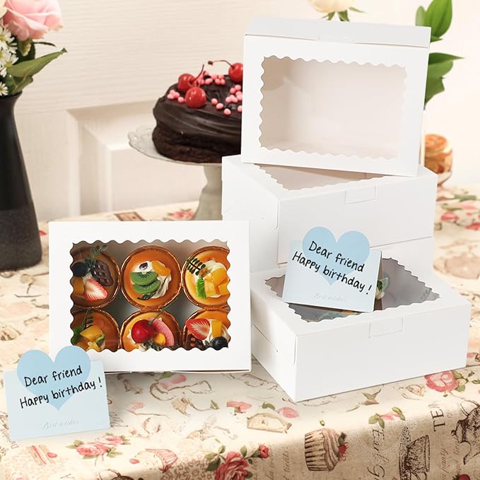 24pcs Cookie Boxes, 8x6x3 Inches 2 Style Window Cookie Boxes, Valentine's Day Bakery Boxes Treat Boxes Strawberry Boxes for Chocolate Covered Strawberries, Muffins, Donuts